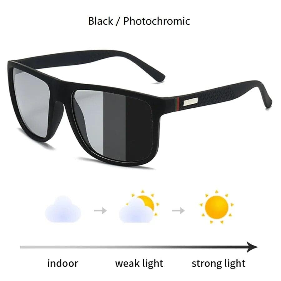 Fashion Photochromic Sunglasses Men Women Vintage Square UV400 Shades for Driving Fishing
