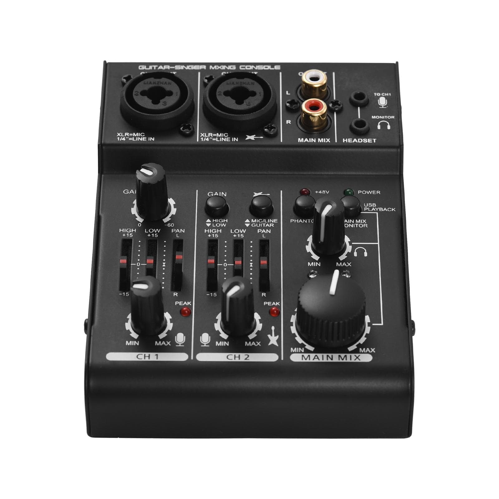 Mini 3-Channel Sound Card Mixing Console Digital Audio Mixer Built-in 48V Phantom Power 5V USB black