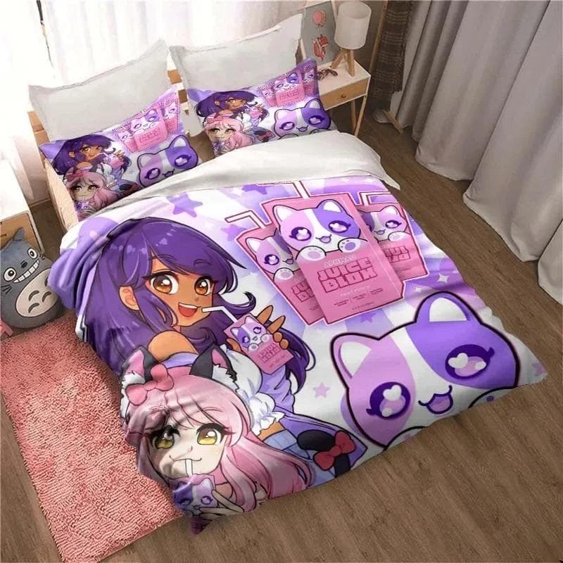 APHMAU Bedding Set Duvet Cover Set Single Double King Size Kawaii Cartoon Aphmau Adult boys Bedroom Duvet Cover and Pillow Case 70x133cm 2pcs
