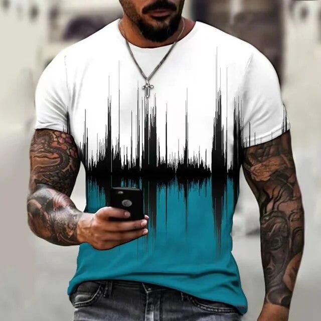 Natural scenery printed T-shirt Fashion men's round neck T-shirt casual Aurora pattern handsome men's quick drying T-shirts L