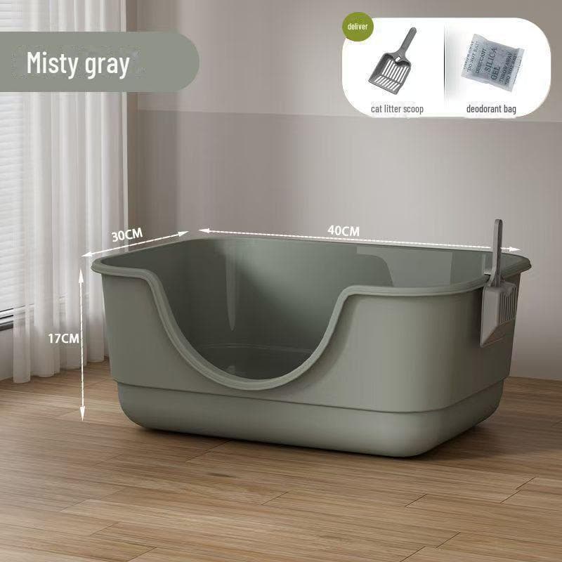 Extra Large Splash-Proof Open Cat Litter Box and Kitten Bathtub Includes Litter Scoop and Deodorization Pack