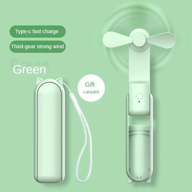Portable Mini Foldable Hand Fan 2000mAh Power Bank USB Rechargeable Handheld Mute Desktop Fans for Class Office Home Outdoor green