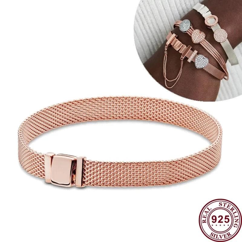 Hot Selling S925 Silver Reflexions Series Woven Mesh Original Women's Logo Multi Loop Watch Bracelet Wedding DIY Charm Jewelry 19CM