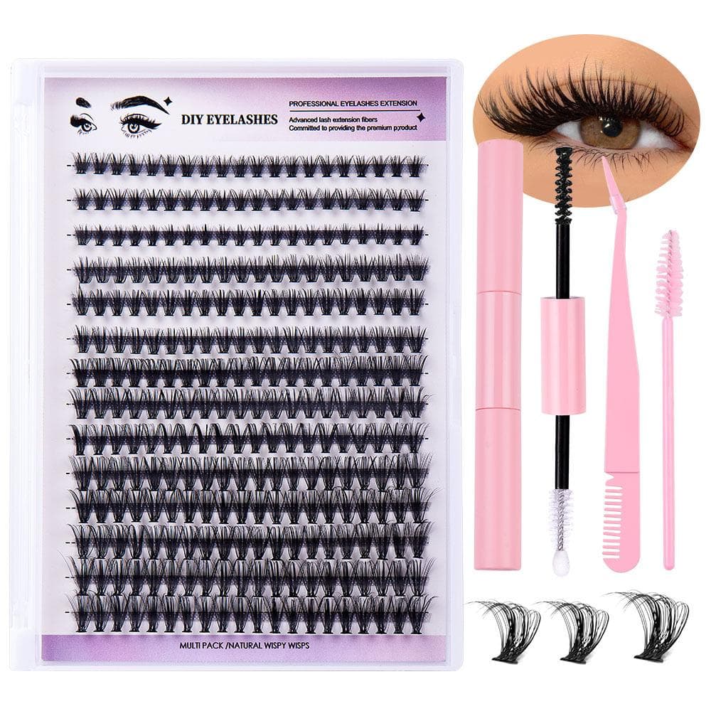 Lash Clusters Kit With Waterproof Strong Hold DIY Lash Extension Kit Lash Bond And Seal And Eyelash Tweezers Makeup