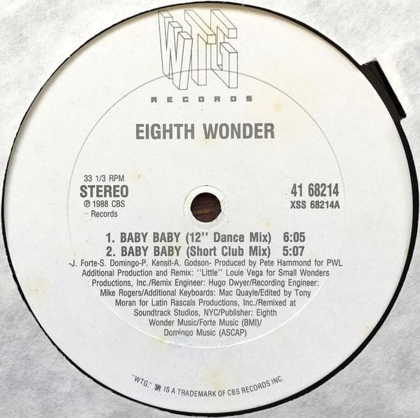 12inch Record EIGHTH WONDER Baby Baby 4168214 WTG Records 1988 US Dance Electronica Used