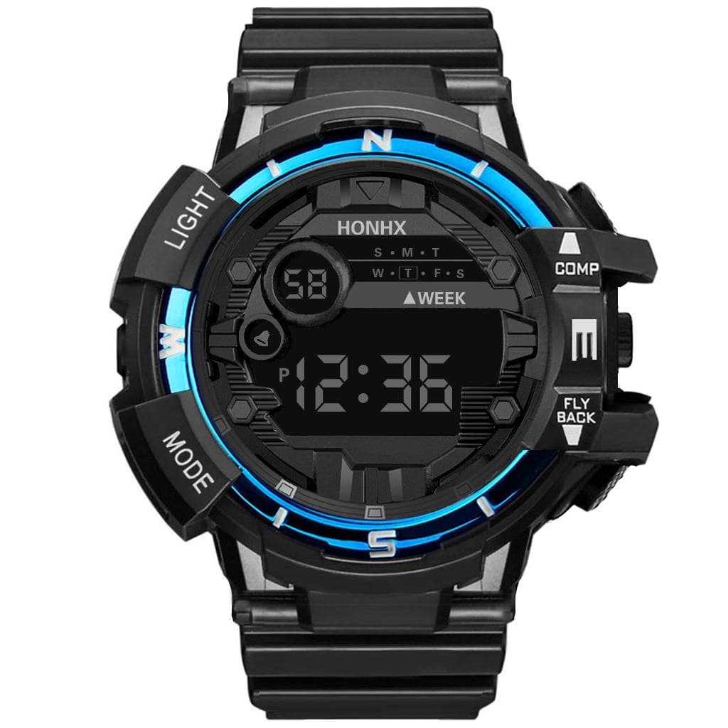 Fashion Men Waterproof LED Digital Date Military Sport Rubber Quartz Watch Alarm blue