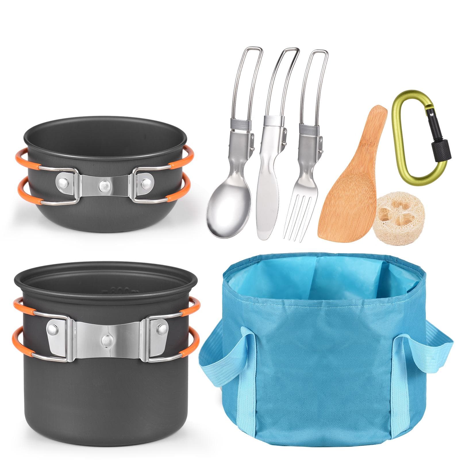 TOMSHOO Camping Cookware Mess Kit Lightweight Backpacking Cooking Set Camping Pot Bowl Fork Spoon orange