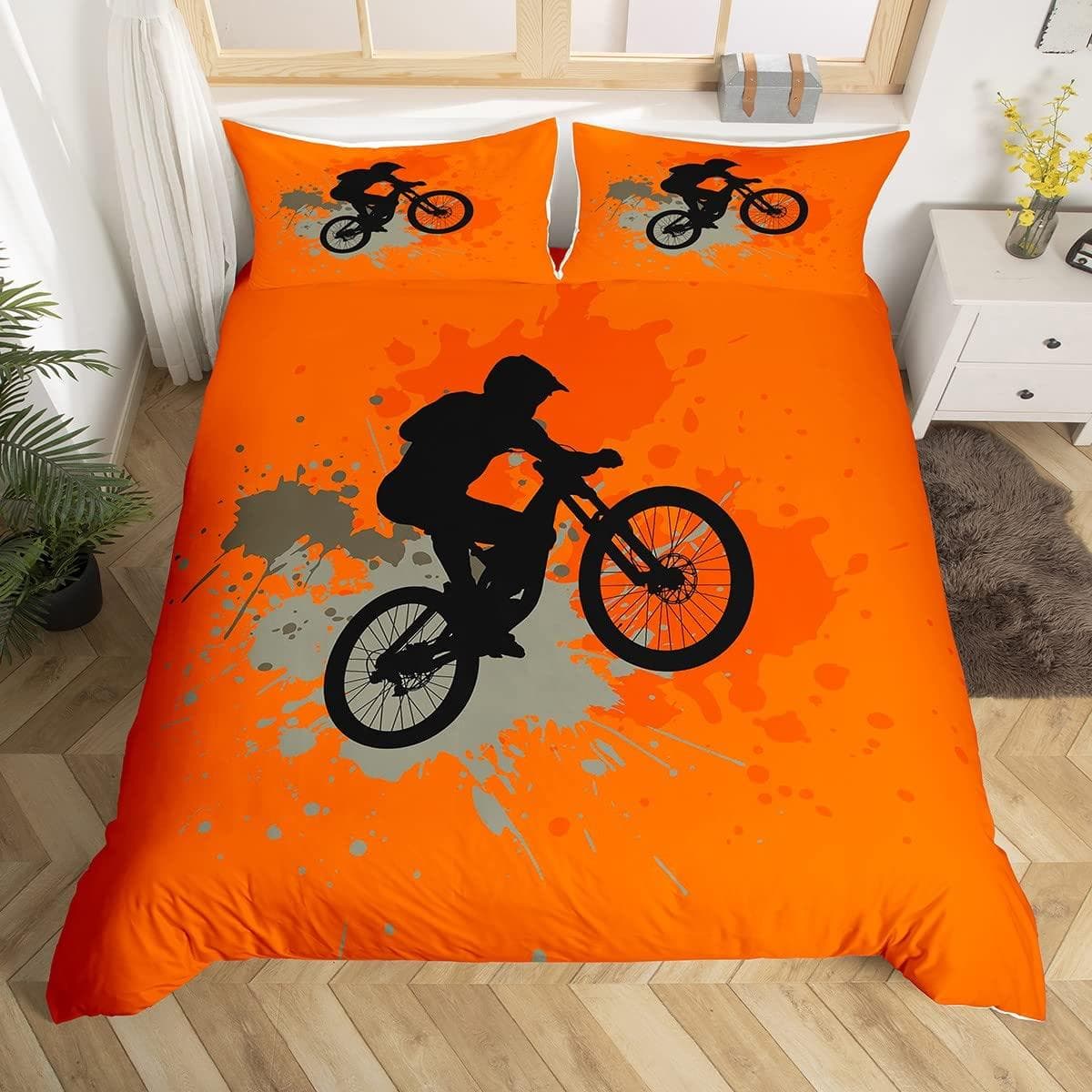 Mountain Bike Duvet Cover Extreme Sports Bedding Set Bicycle Rider Comforter Cover Racing Dirt Bike Quilt Cover Twin Queen Size 140x200cm 3pcs