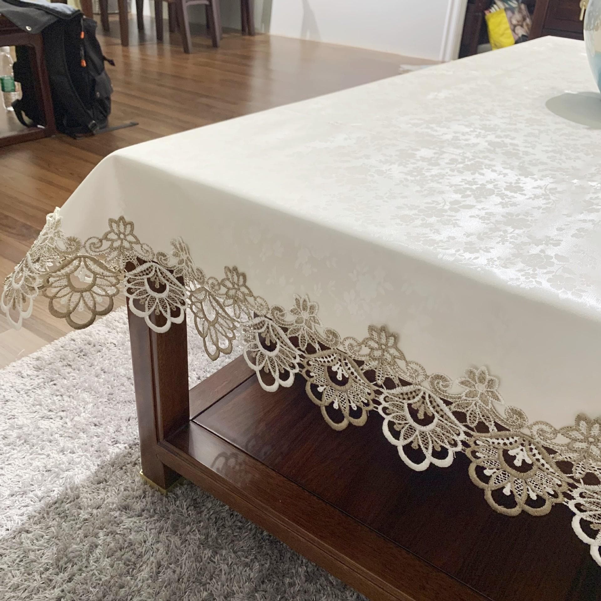 European Style Tablecloth Waterproof Oil-proof No-wash Household Leather Long Table Mat Lace Edge Tablecloth Thicken Tablecover 130x175cm 1pcs