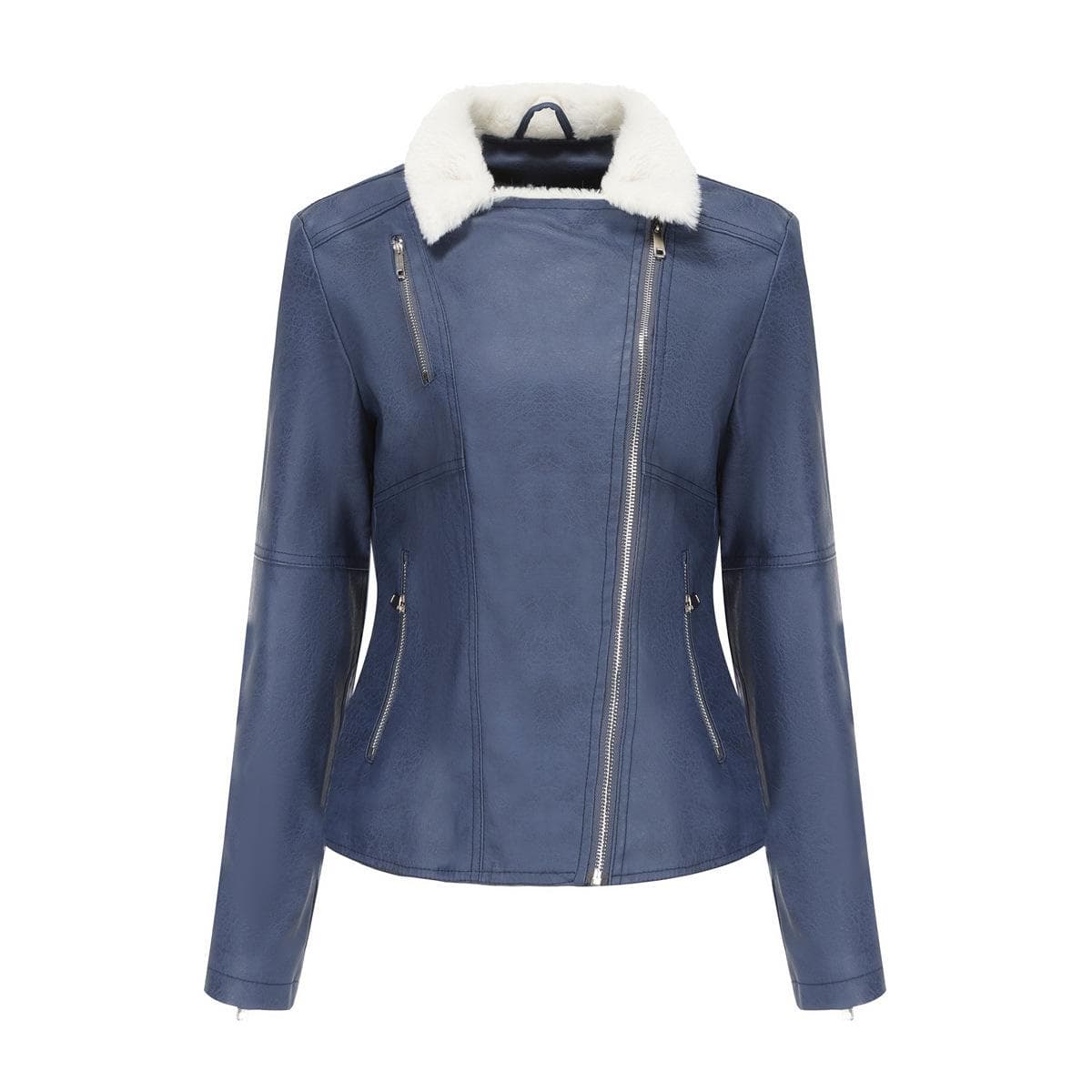 Autumn and Winter New Style Fur All-in-one Leather Jacket for Women Plus Velvet Long-sleeved Warm Jacket Casual XS