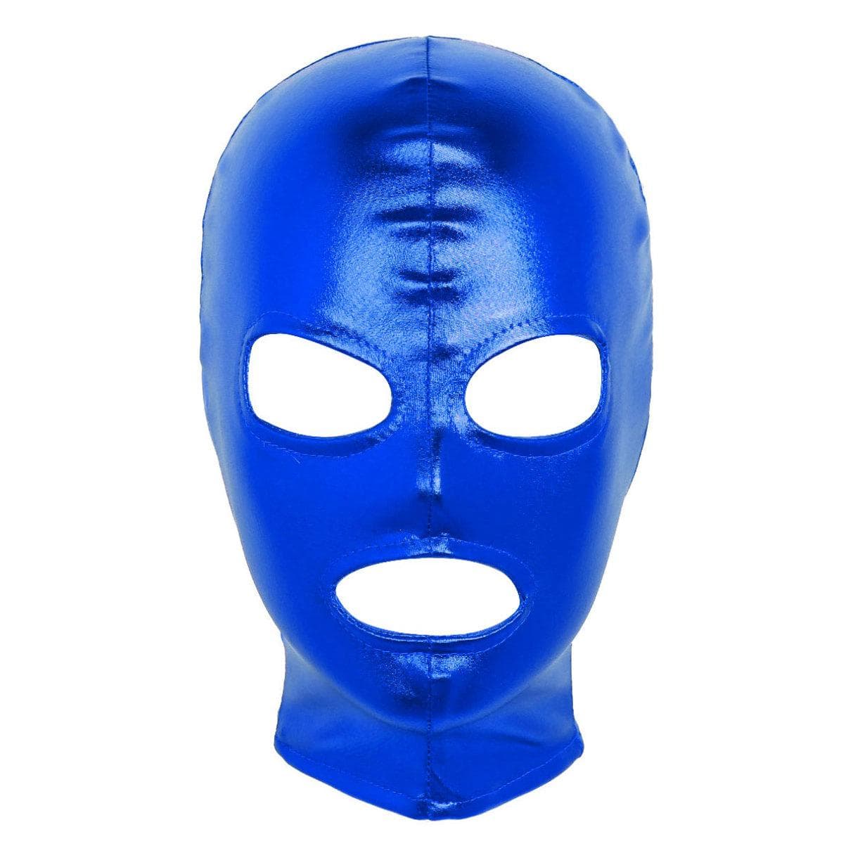 Women Mens Cosplay Face Mask Latex Shiny Metallic Open Eyes and Mouth Headgear Full Face Mask Hood for Role Play Costume blue