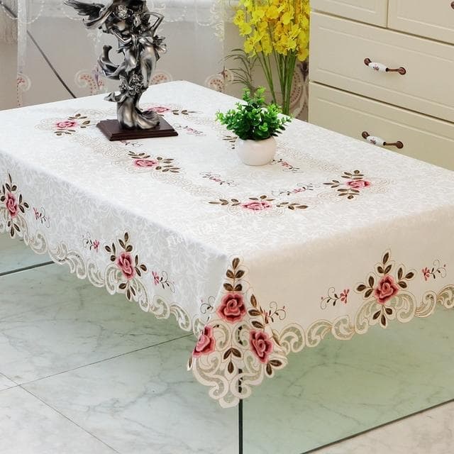 Table Cloth Round European Garden Elegant Embroidered Dining Tablecloth Flower Peony Chair Cover Wedding Home Textile Dust Cover 175X270cm