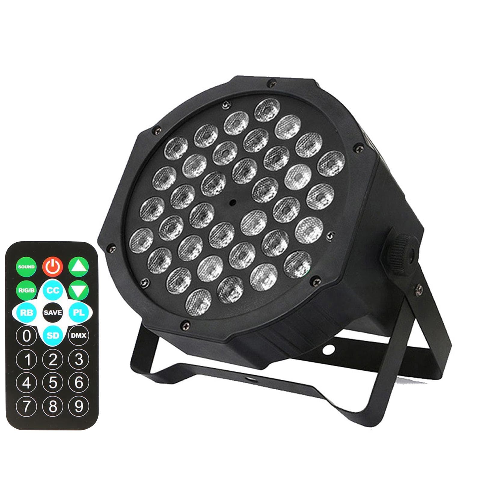 36 LEDs Par Lights Colorful Stage Light Sound Active with Remote Control DMX Control for Home Party EU Plug black