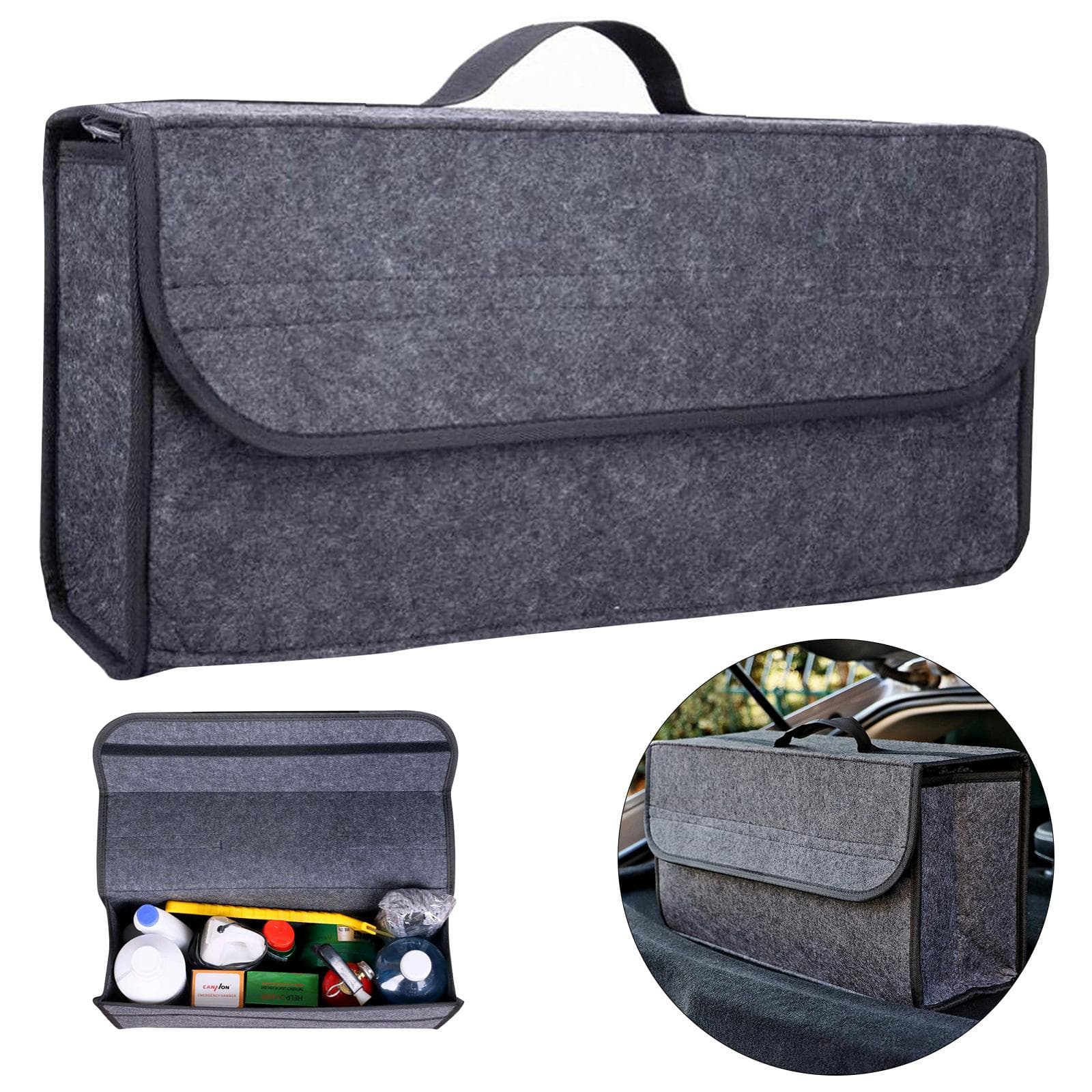 Large Anti Slip Compartment Boot Storage Organizer Car Storage Bag Car Trunk Organizer Soft Felt Storage Box Accessories dark grey