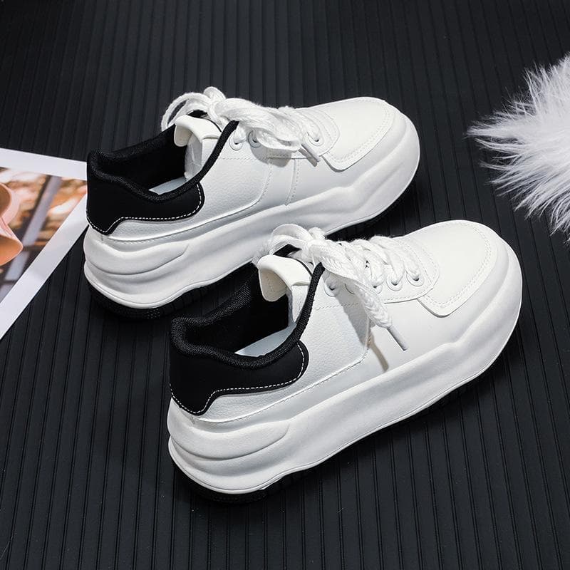 23 Spring New Thick-soled Small White Shoes Female Korean Version Round Toe Color Matching Casual Shoes Students Running Shoes 40 black