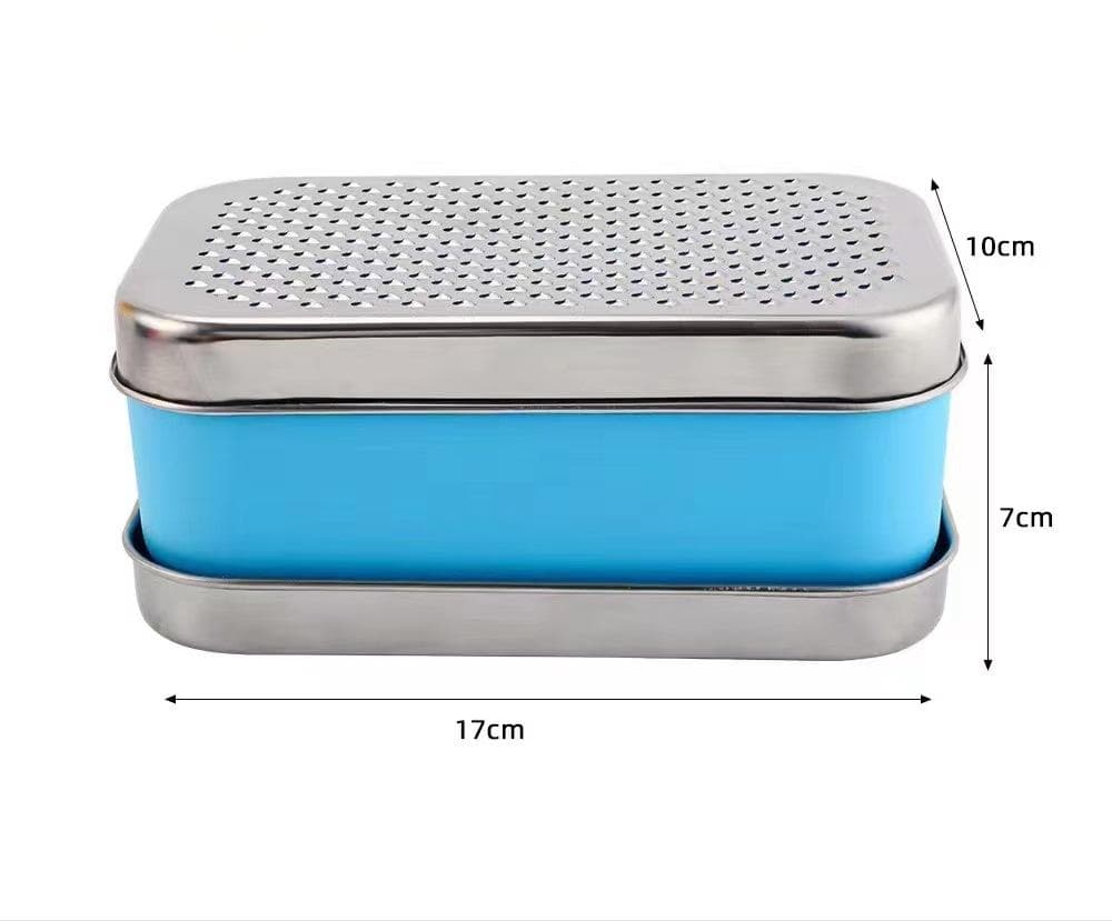 Double-sided Cheese Grater Portable Shredder Ginger Garlic With Container Lid Stainless Steel Fruit Vegetables Home Kitchen Tool blue