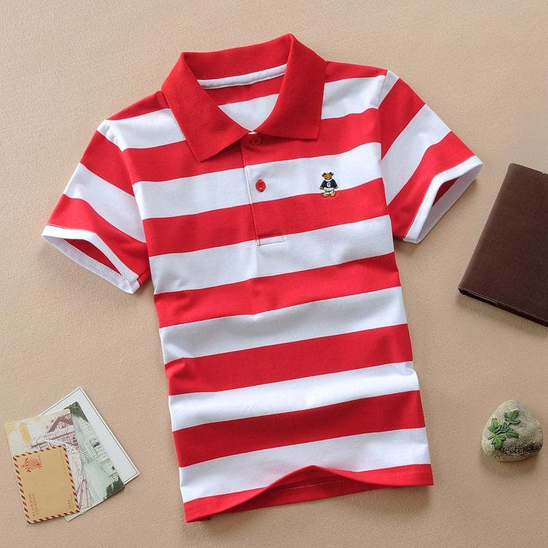 Boys' Short-sleeved T-shirt Polo Shirt Pure Cotton 1-12 Years Old Shirt Medium and Large Children's Striped Lapel Cotton T-shirt Summer 125cm