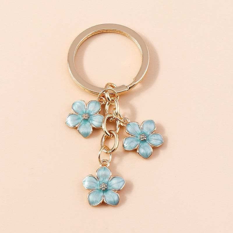 Cute Plant Keychain Flower Key Ring Cherry Blossom Key Chains For Women Girls Handbag Pendant Accessorie Car Keyring Jewelry Gift blue