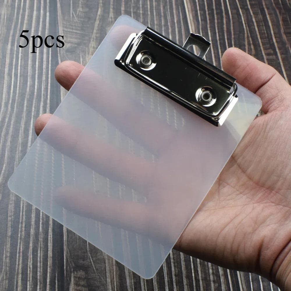5Pcs Mini Transparent Clipboard Small File Folder Organizer Writing Paper Holder Clip Board Stationery Office School Supplies pink