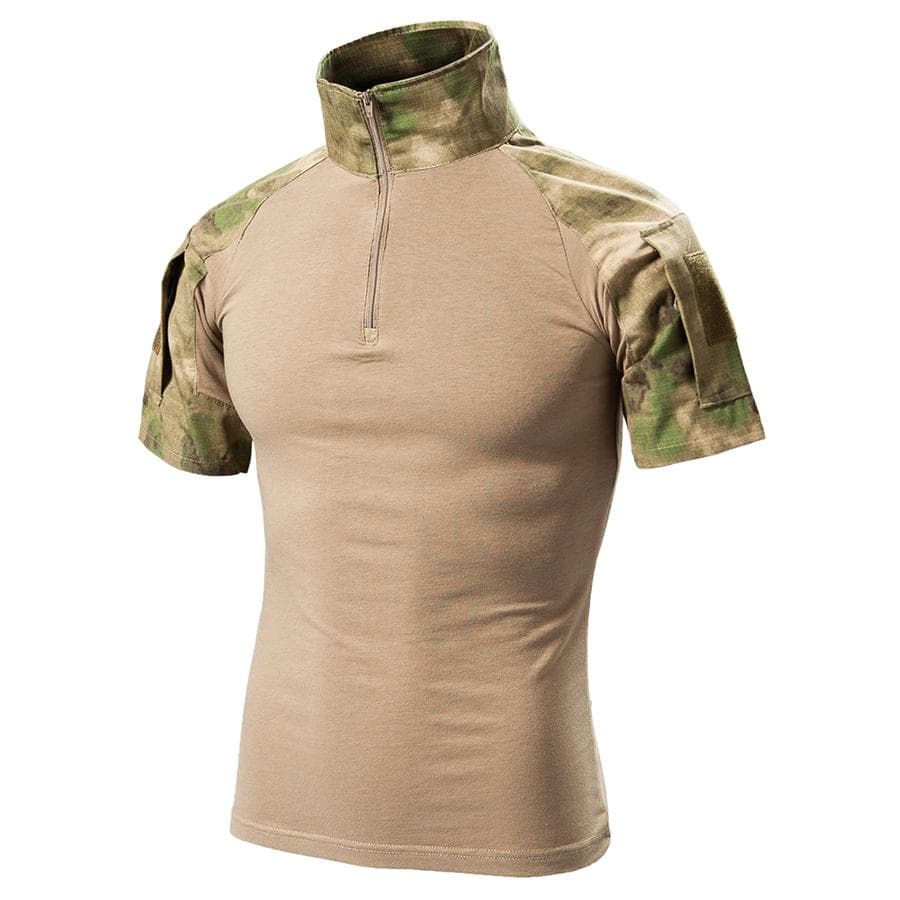 Men's Camouflage Short Sleeve Combat Military T Shirt Summer Durable Cotton Multicam Camo Tactical Shirts XXXL green