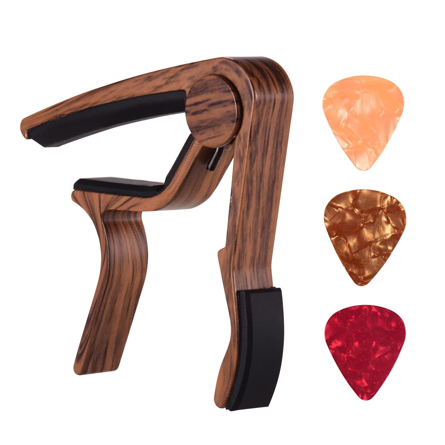 Aluminum Alloy Wood Color Guitar Capo for 6-string Folk Guitar Electric Guitar with 3pcs Random Sapele