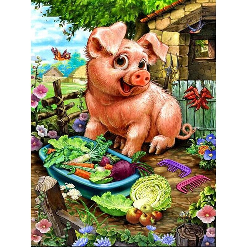 5D DIY Diamond Painting Accessories Cartoon Pig Full Round Painting Rhinestones 20X30CM
