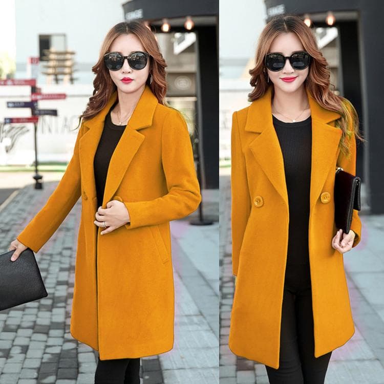 Autumn and Winter Mid-length Woolen Women's Coat Woolen Coat L yellow