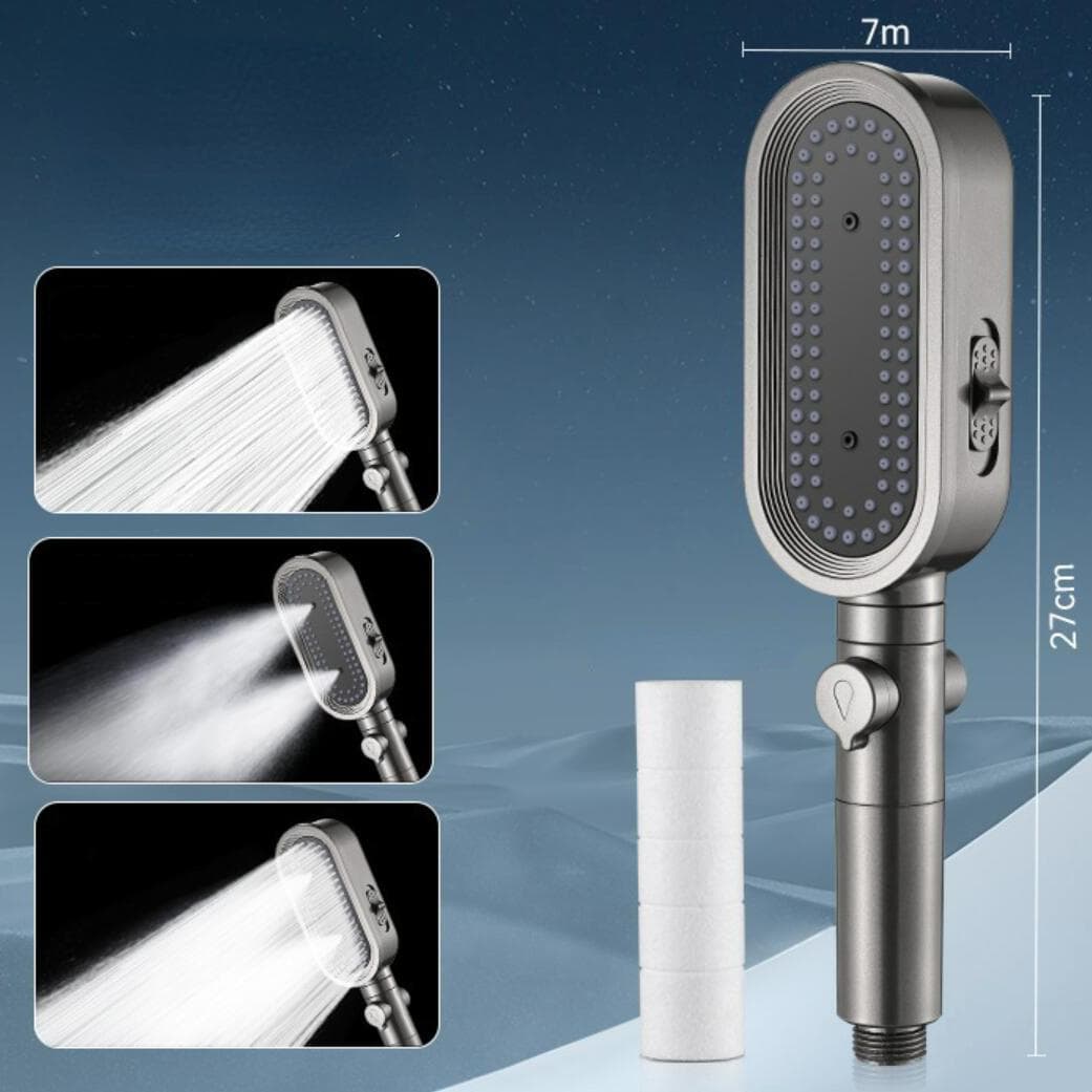 3 Modes High Pressure Shower Head Built-in Filter Handheld Adjustable Water Saving Nozzle Bathroom Accessories grey