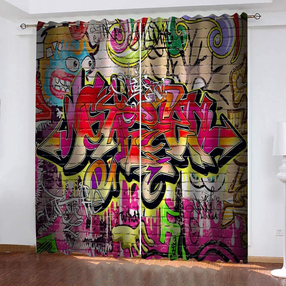 3D Digital Printing Abstract Art Curtain Graffiti 3D Printing Living Room Bedroom Decor Window Treatment Curtain 173W214H(CM)68x84in&Hook