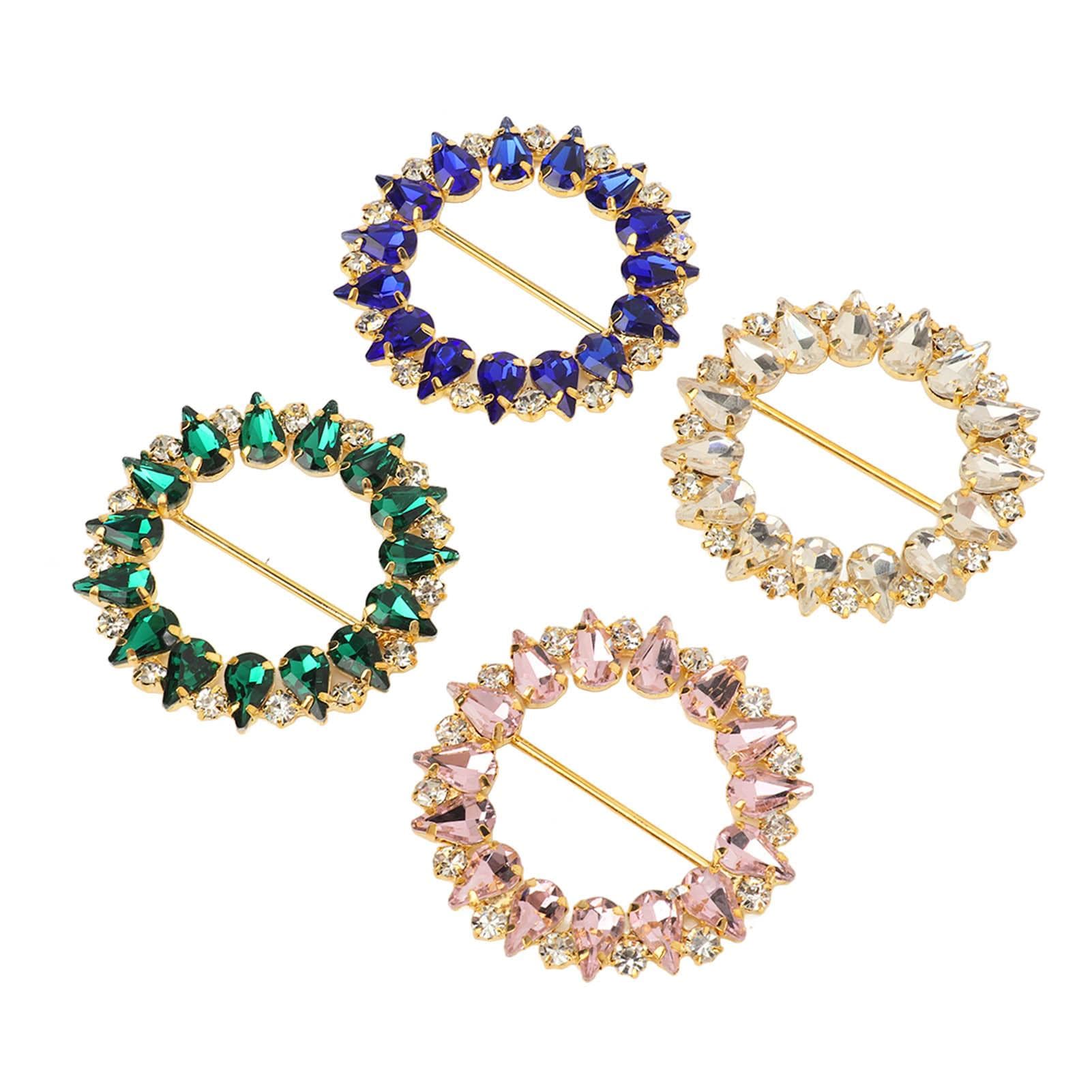 4pcs Metal Round T Shirt Clips Fashionable Sparkling Multi Layer Plating Polished Rhinestone Scarf