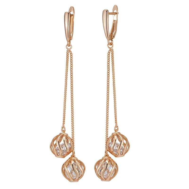 Zircon Hollow Ball Pendant Women Earrings Golden Long Chain Earrings Geometric Jewelry Personality Dangle Accessories