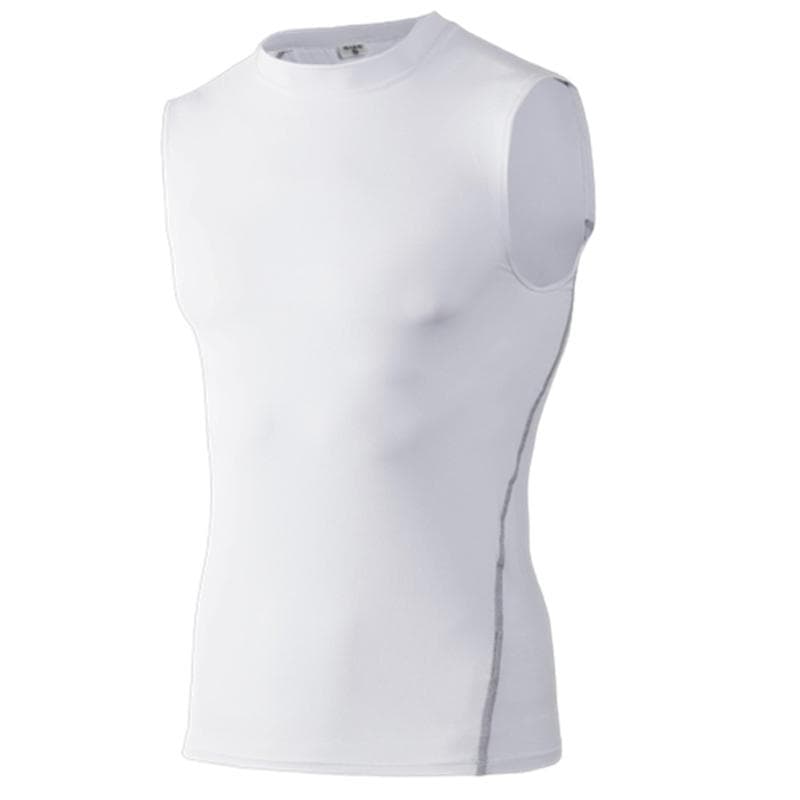 Men Running Sports Sleeveless T-Shirt Basketball Compression Training Vest Fitness Tank Base Layer Top Singlet Activewear Quick Drying M white