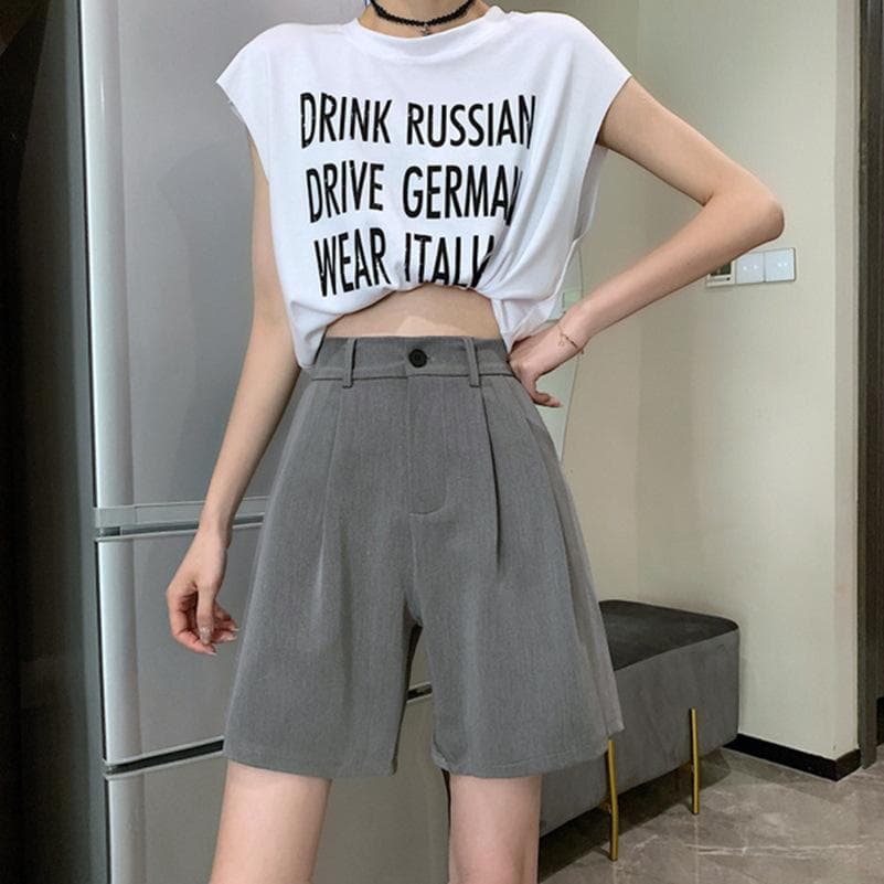 Black Large Size High Waist Wide-leg Pants for Women Drooping Suit Shorts Korean Loose Casual Summer New Style 4XL grey