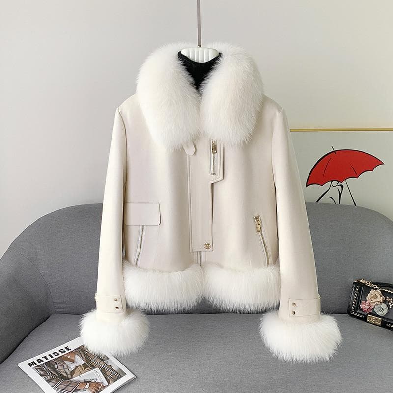 Down Jacket Fox Fur Collar Fur Short Suede Winter White Duck Down New Thickened Inner Jacket Young S