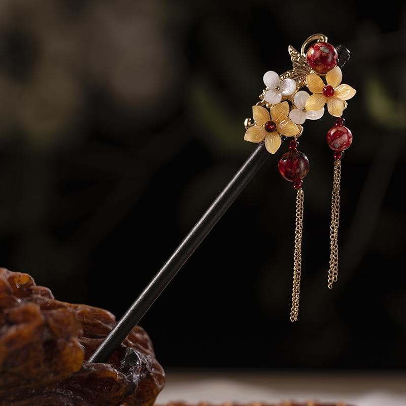 1 PC Tassel Step Shaking Hairpin Chopstick Hair Stick Ancient Style Hair Ornament Pan Hair Headdress Flower Hair Accessories 18cm