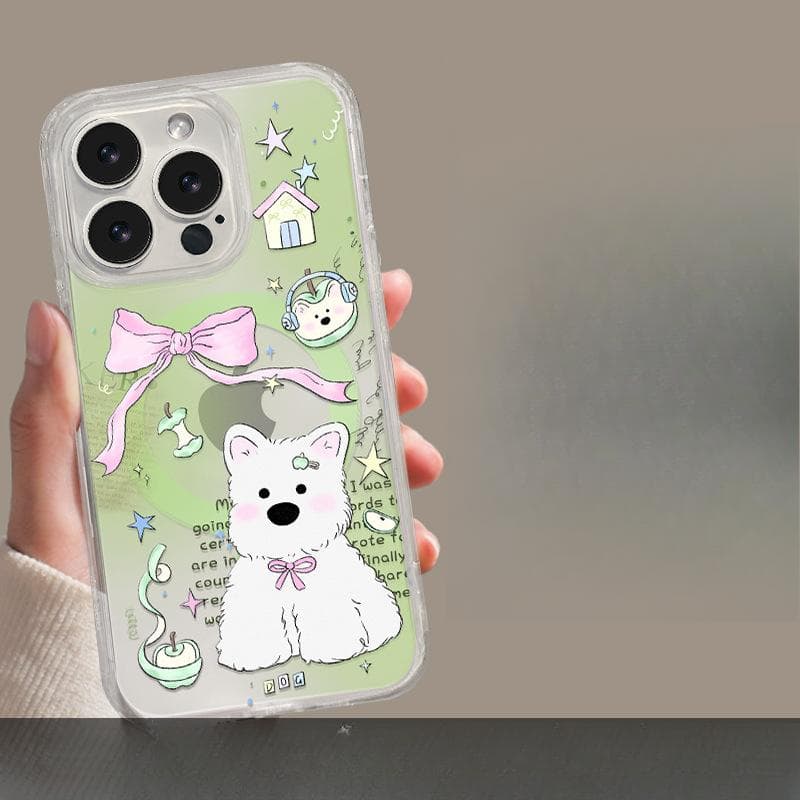 Magnetic Puppy Bracket Suitable for IPhone16 IPhone Case 15promax Transparent Silicone 13 Cute Anti-fall iPhone 12 Pro Max