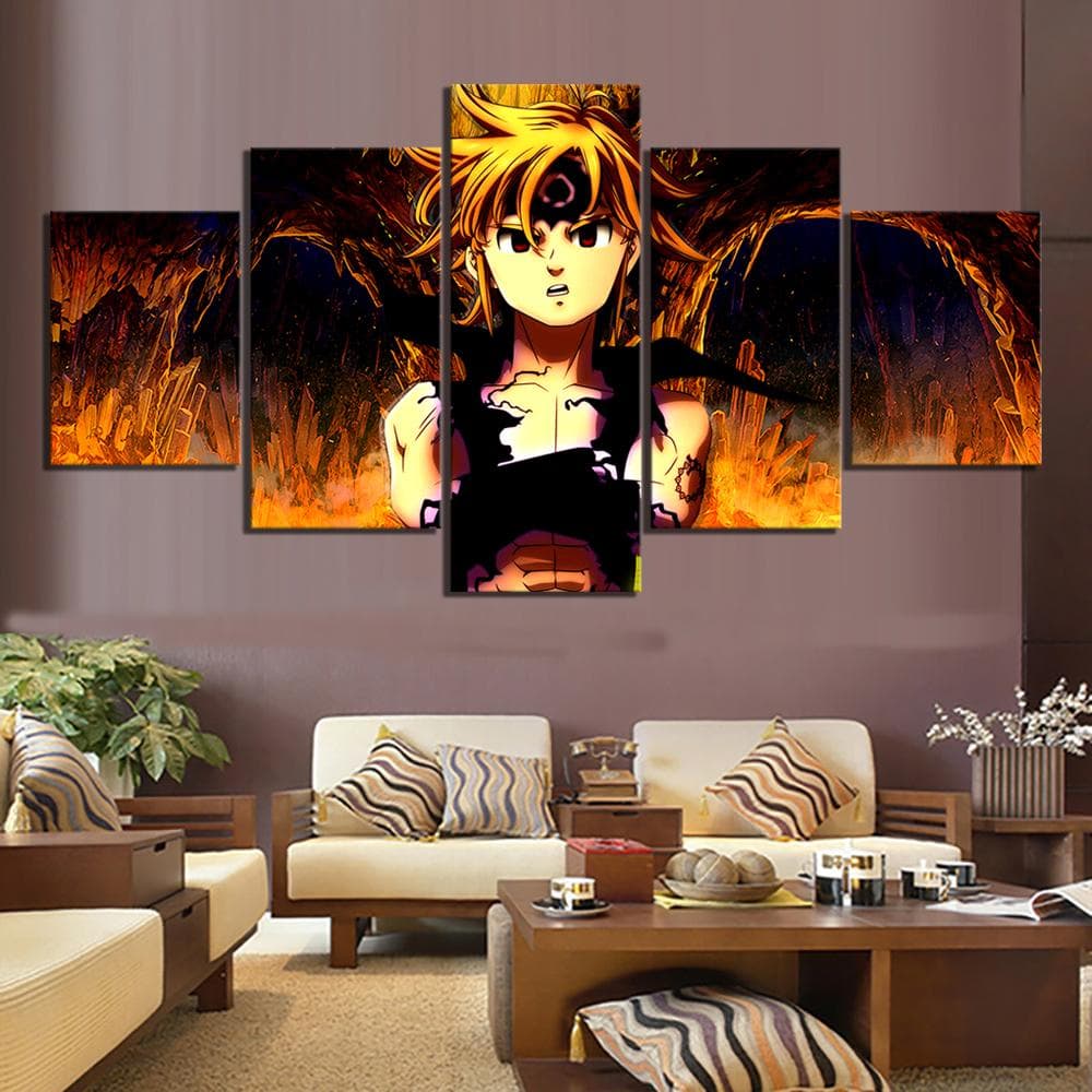 Canvas Painting Prints Home Decor HD The Seven Deadly Sins Anime 5 Panel Meliodas Dragon'S Sin Of Wrath Modular Pictures Poster 30x40cm*2 30x60cm*2 30x80cm*1