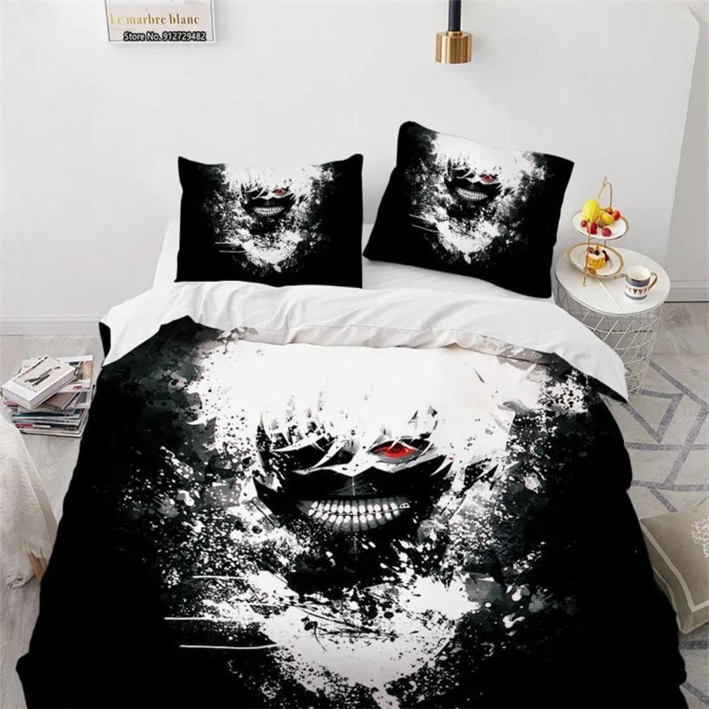 3D Print Anime Tokyo Ghoul Kaneki Ken Bedding Set,Tokyo Ghoul Duvet Cover Bed Set Quilt Cover Pillowcase Comforter king Queen 140x210cm 2pcs
