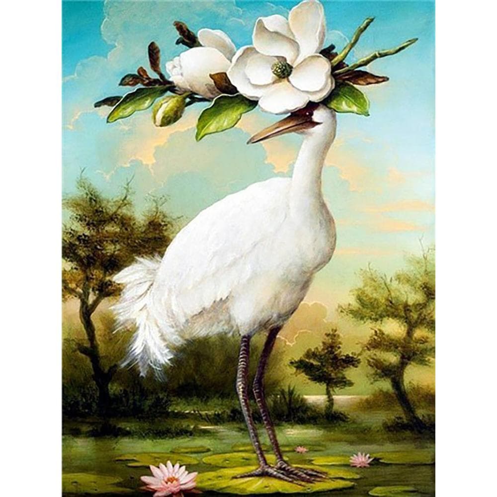 Diamond Painting Full Round White Crane Scenery Mosaic Animal Diamond Embroidery Bird Cross Stitch 20X30CM