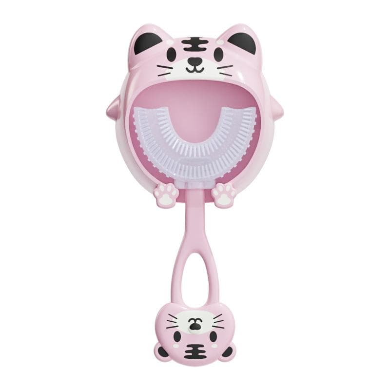Cartoon Children Toothbrush 360 Degree U-shaped Kids Teeth Oral Care Cleaning Brush Soft Silicone Toothbrush pink