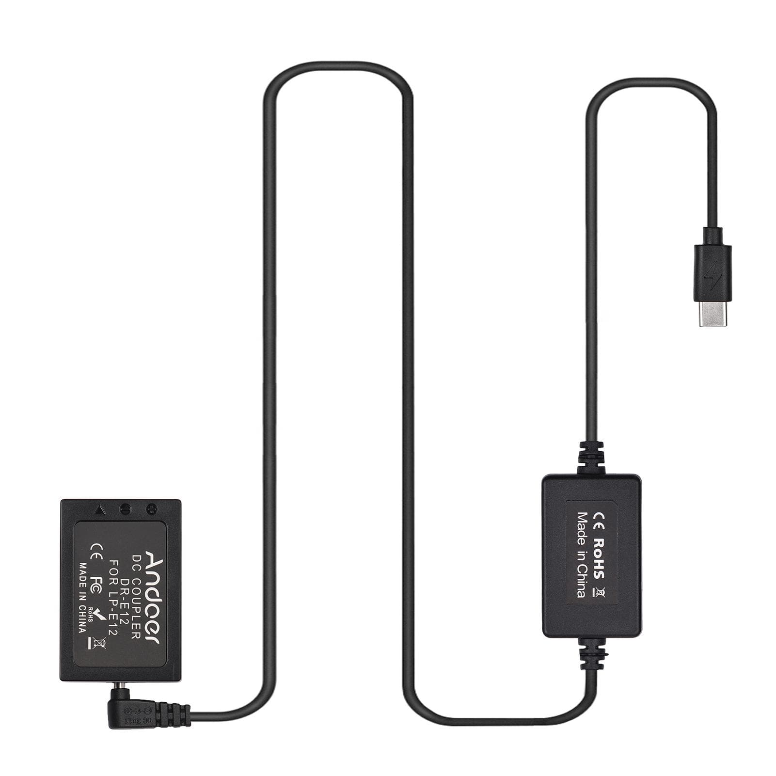 Andoer PD USB Type-C Cable to DR-E12 Dummy Battery DC Coupler LP-E12 Replacement for Canon EOS M2