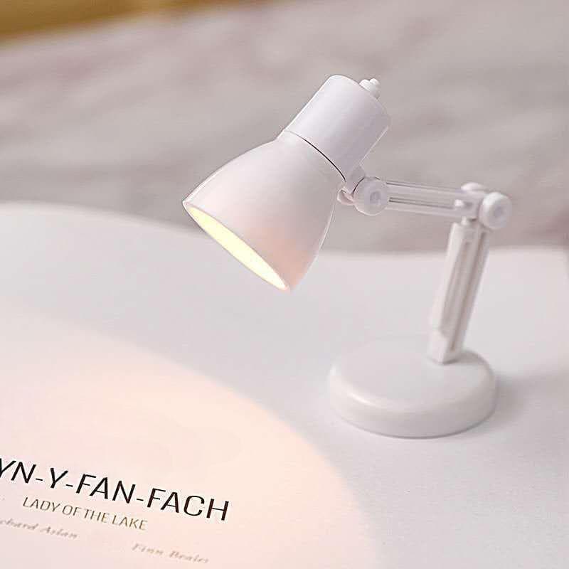 Mini LED Light Fixture Small Lamp Battery Powered Convenient Goods Night Home Gadgets Books Reading Desk Table for Study Bedroom white