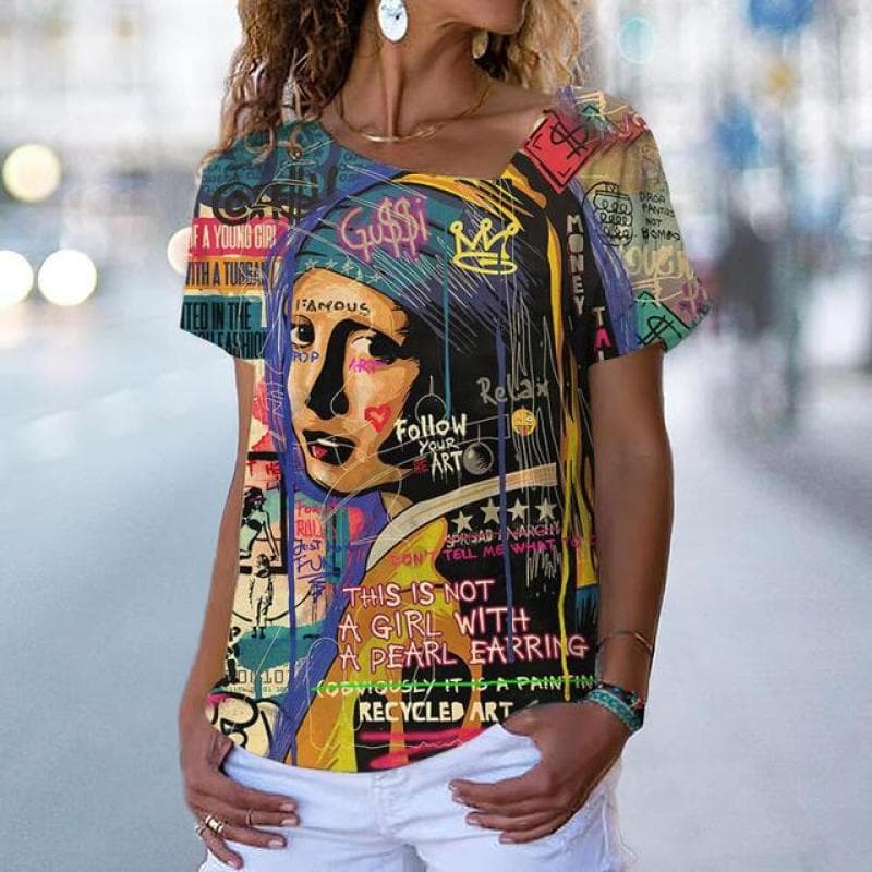New Women's T-Shirts, Floral Print, Women's Clothing, Short Sleeve Tops, V-Neck Sweatshirts, Streetwear, Oversized T-Shirts, Ladies Tee 2XL