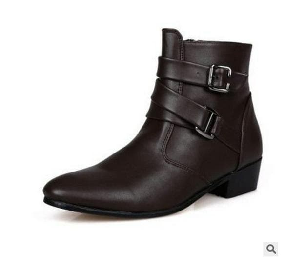 Men's High-Top Leather Martin Boots - British Business Style, Pointed, Wear-Resistant, Casual Autumn/Winter, Large Size. 42 brown