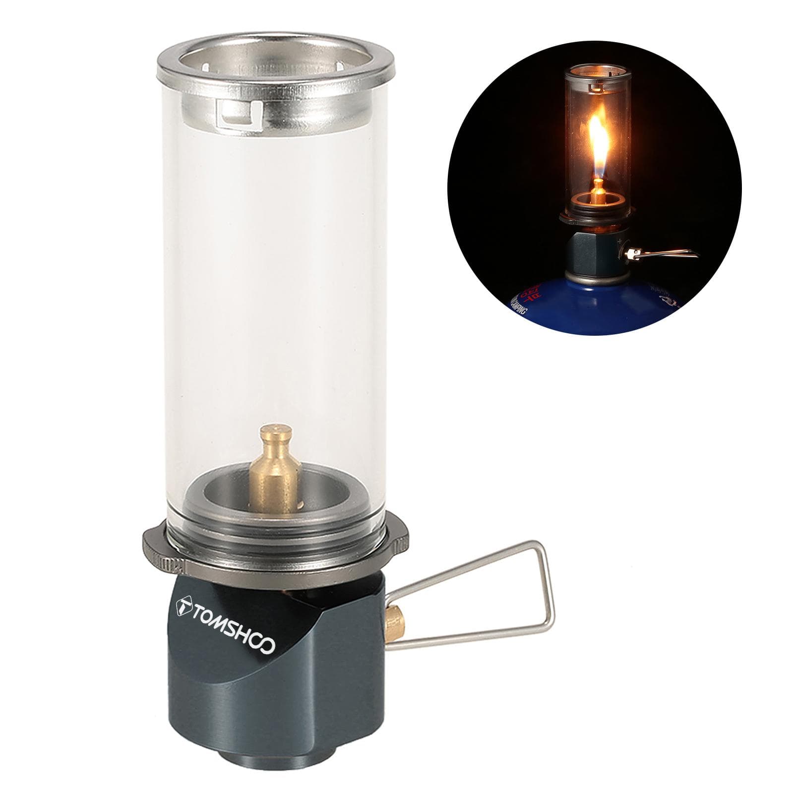 TOMSHOO Gas Lamp Light Butane Gas Light Lantern for Outdoor Camping Picnic Fishing silver