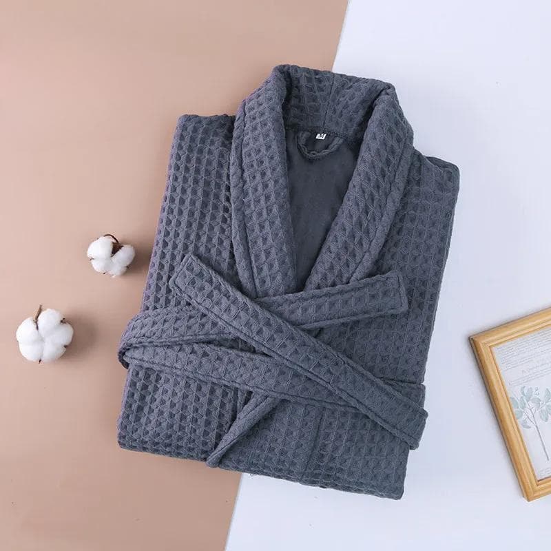 2 Layer Waffle Hotel Robe Men's 100% Cotton Kimono Bathrobe Towel Bathrobe Absorbent Robe Women's Long Pajamas Pajamas XL grey