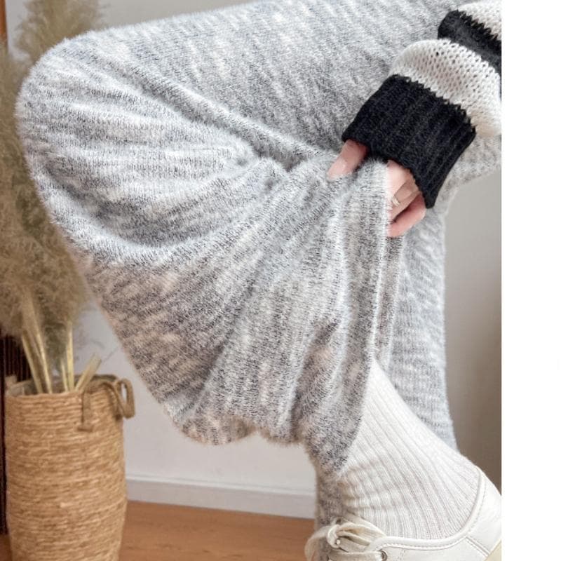 New Autumn and Winter Pants for Women Plus Velvet Casual Knitted Straight-leg Pants Draped Narrow Version Wide-leg Pants XL