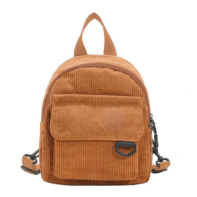 Women Fashion Travel Small Daypacks Lightweight Simple Corduroy Double Shoulder Bag School Backpacks One Size brown
