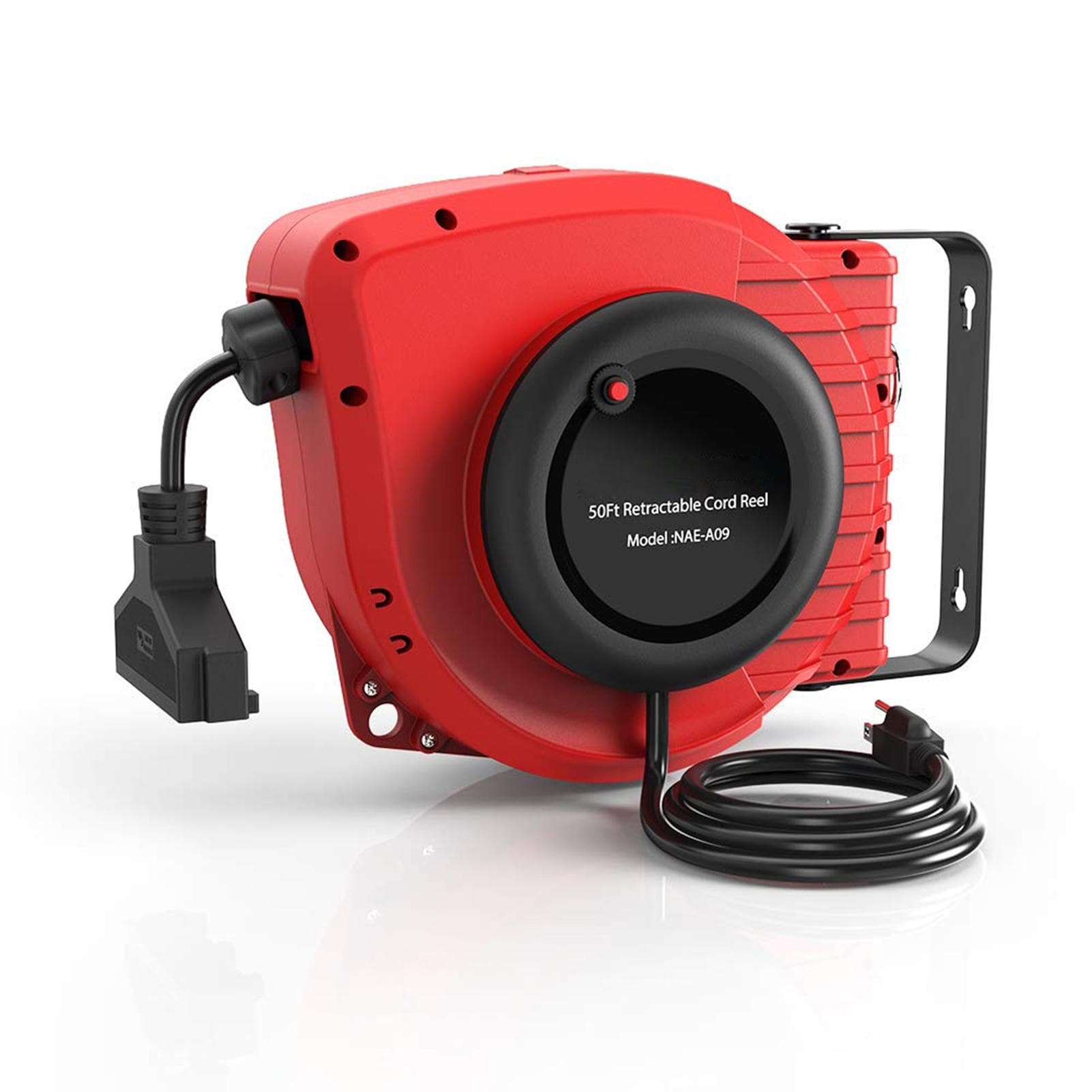 Retractable Extension Cord Reel 50FT+4.5 (15+1.5M) Electrical Power Cord Reel 14AWG 13A 3C SJT with red