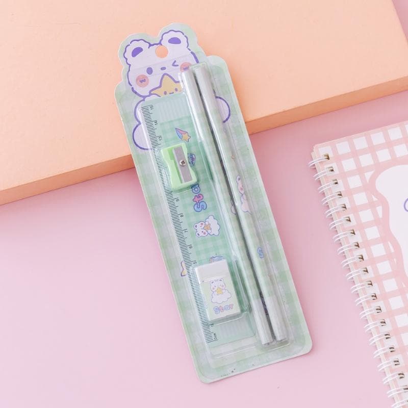 5pcs/set Cute Animal Pencil Eraser Sharpener Ruler Set Gift Box Learning Stationery Set Children's Gifts